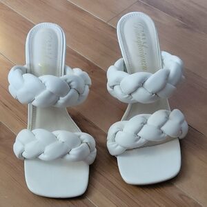White Braided Strap Heeled Sandals